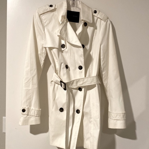 Zara White Trench Coat Jacket Banana Republic MK Kors H&M J Crew Loft M/L 6/8 - Picture 3 of 13